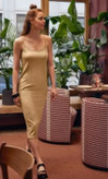 سارافن مجلسی زنانه اسمارا کرپ اسفنجی خردلی